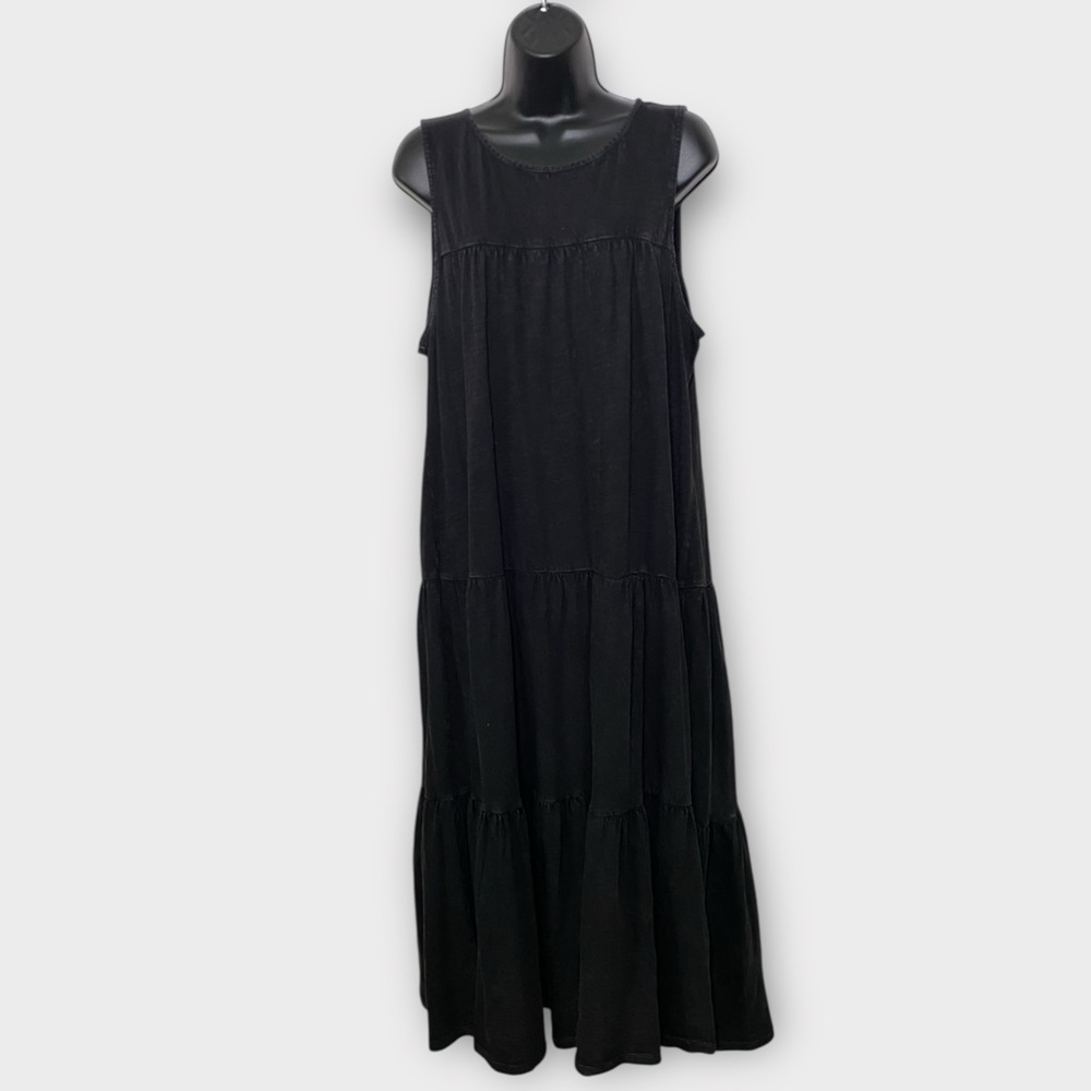 Wonderly Black Light Acid Wash Tiered Sleeveless Maxi Dress Size XL